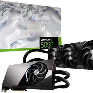 msi geforce rtx 5090 32g suprim liquid soc graphic card nvidia geforce rtx 5090 gpu, 32gb gddr7 512 bit memory, 28 gbps, pci e gen 5 x 16 interface, upto 2565 mhz, stormforce fan
