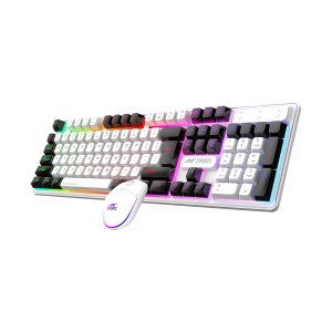 ant esports km1610 led gaming keyboard and mouse combo, 104 keys rainbow backlit keyboard and 7 colour rgb mouse for pc laptop xbox ps4 gamers and work, white