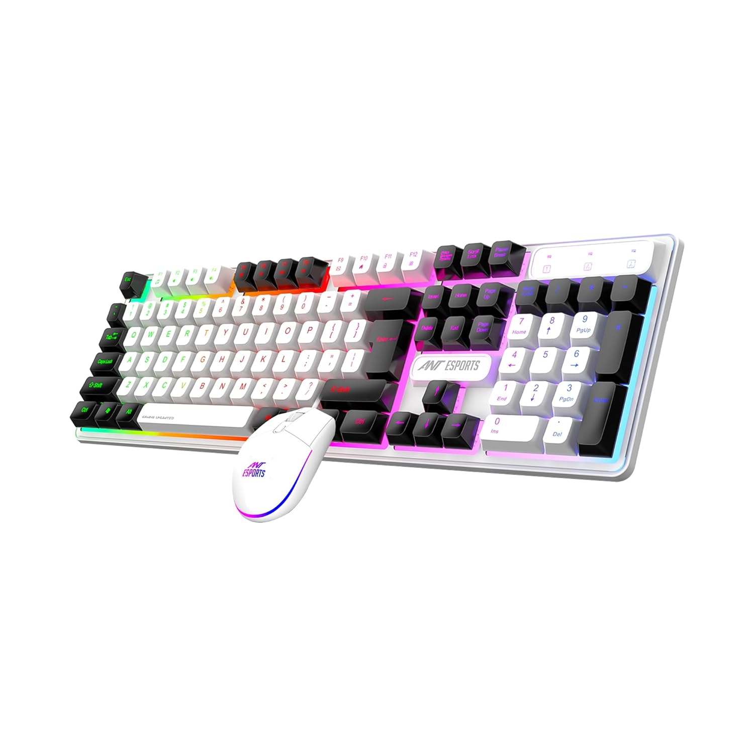 ant esports km1610 led gaming keyboard and mouse combo, 104 keys rainbow backlit keyboard and 7 colour rgb mouse for pc laptop xbox ps4 gamers and work, white ant esports km1610 led gaming keyboard and mouse combo, 104 keys rainbow backlit keyboard and 7 colour rgb mouse for pc laptop xbox ps4 gamers and work, white